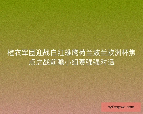 橙衣军团迎战白红雄鹰荷兰波兰欧洲杯焦点之战前瞻小组赛强强对话